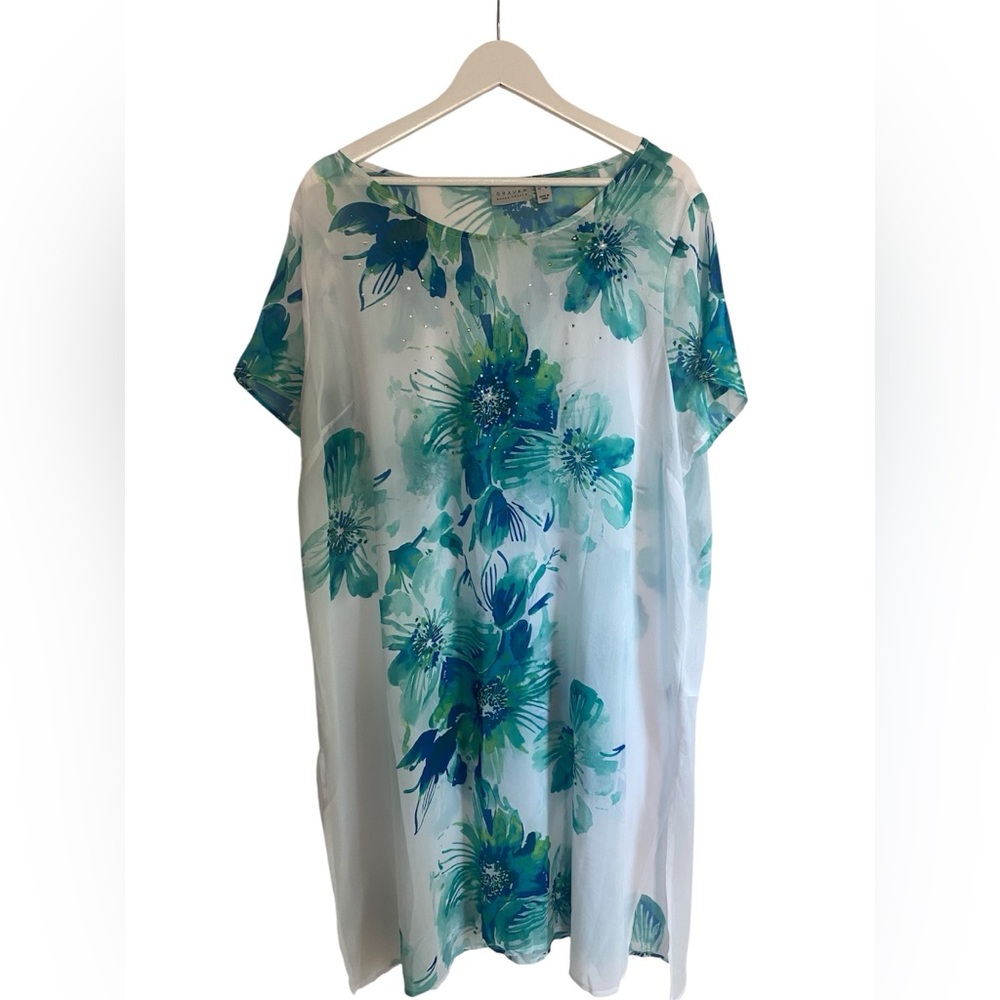 Susan Graver Floral Multicolor Swim Print Beach Coverup Size XL